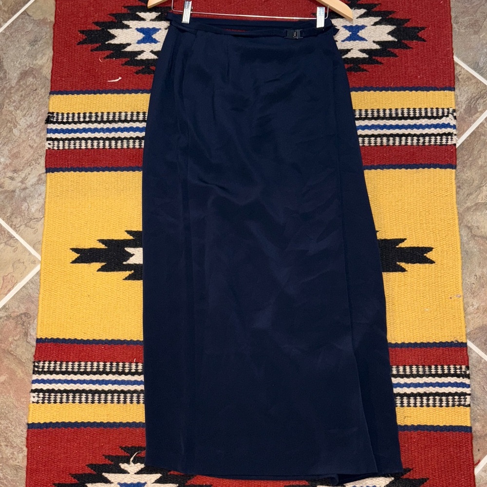 Doncaster Navy Silk Faux Wrap Skirt